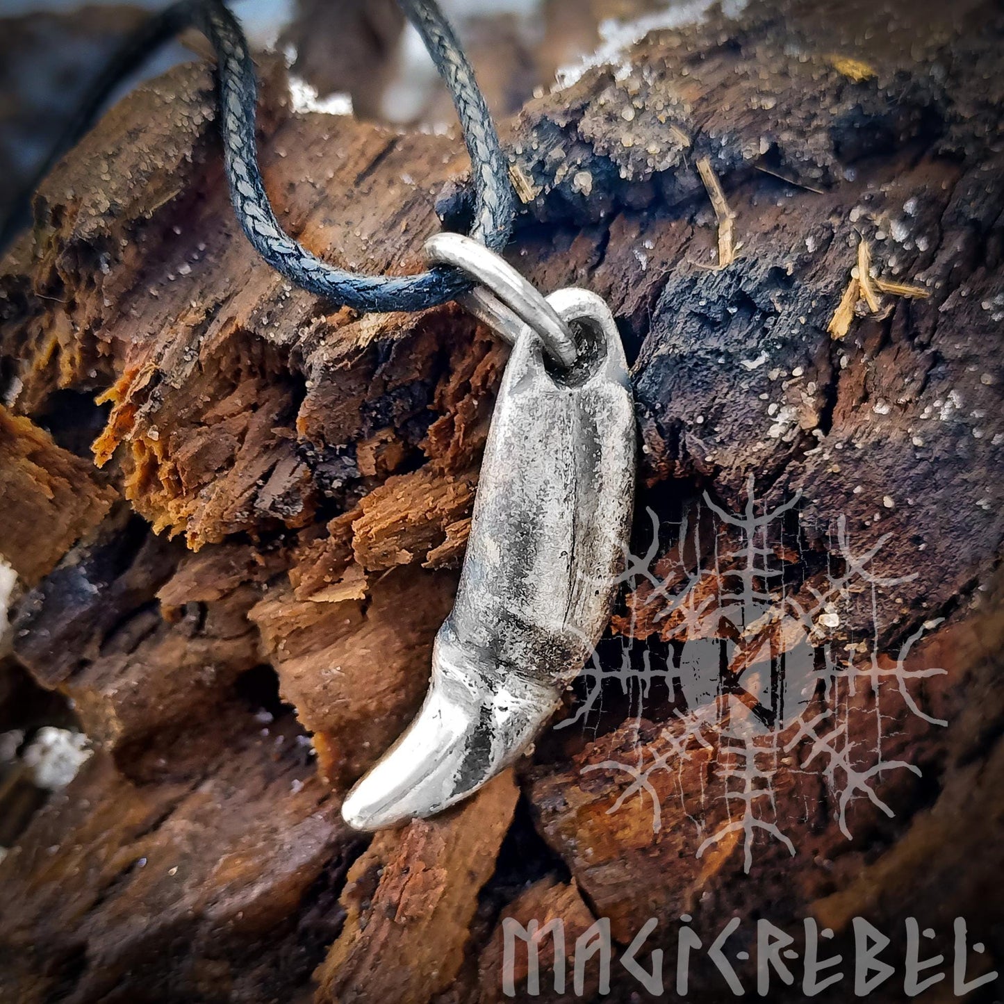 Silver Wolf Fang, Wolf Tusk, Fenrir Tooth, Pagan Tribal Pendant, Viking Nordic Amulet, Sterling Silver Necklace | Handmade by MagicRebel