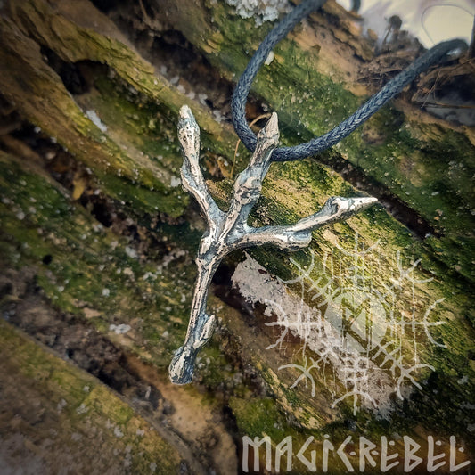 Silver Algiz Rune, Sterling Silver Elhaz Yr Rune, Twig Runic Necklace, Viking Rune, Protection Amulet Rune Talisman | Handmade by MagicRebel