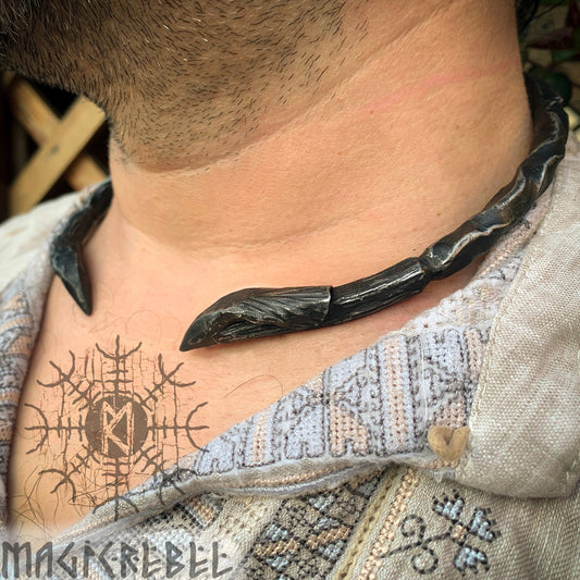 Forged Iron Ravens Neck Torc, Viking Medieval Nordic Odin Jewelry