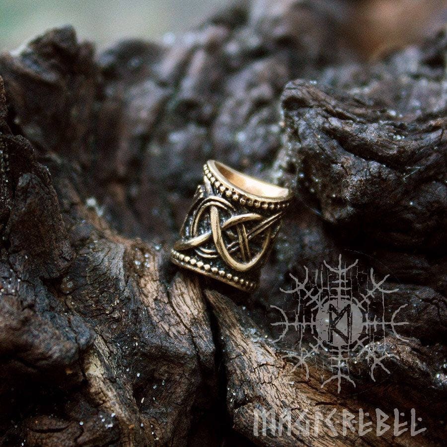 Viking Runes Bronze Bead Teiwaz Algiz Nordic Handmade Hair Beard Dreadlocks