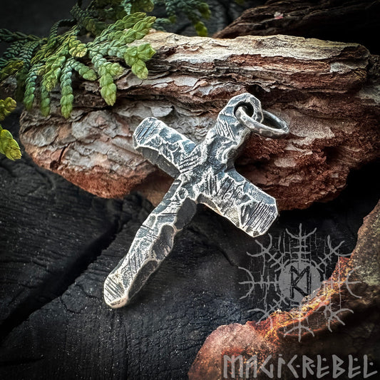 Sterling Silver Crucifix 925 Pendant, Rustic Cross Necklace