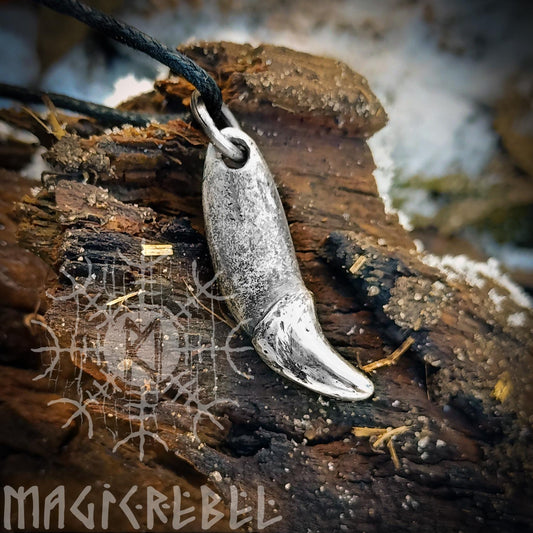 Silver Wolf Fang, Wolf Tusk, Fenrir Tooth, Pagan Tribal Pendant, Viking Nordic Amulet, Sterling Silver Necklace | Handmade by MagicRebel