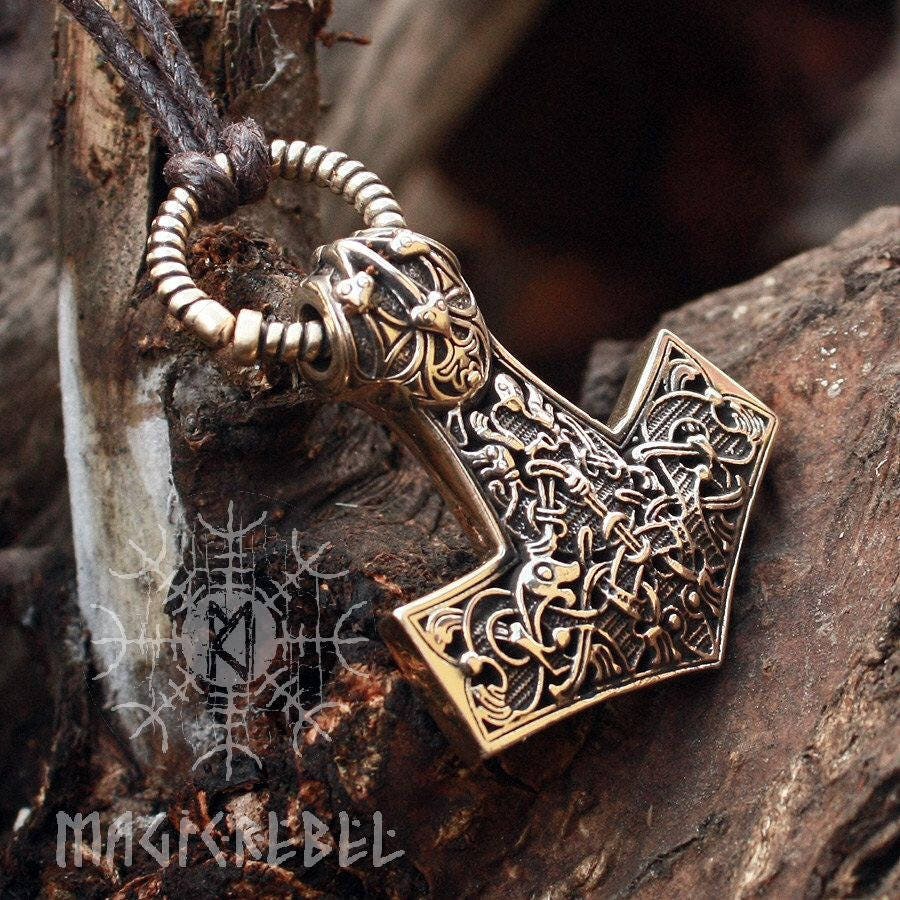 Viking Mjolnir, Viking Necklace, Mjolnir Necklace, Viking Pendant, Thor Hammer, Nordic Mjolnir, Bronze Pendant, BM7