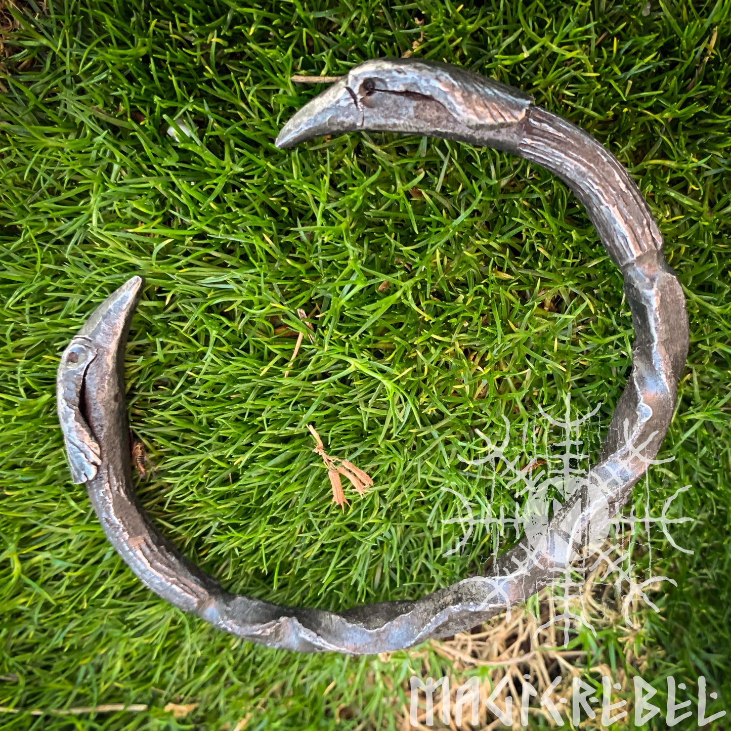 Forged Iron Arm Ring with Ravens, Odin Medieval Nordic Torc Bracelet