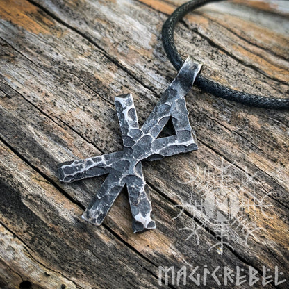 Forged Iron Love Rune Viking Amulet Runic Nordic Flat Pendant Talisman Necklace