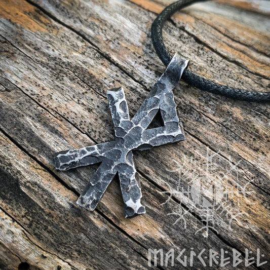 Forged Iron Love Rune Viking Amulet Runic Nordic Flat Pendant Talisman Necklace