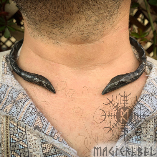 Forged Iron Ravens Neck Torc, Viking Medieval Nordic Odin Jewelry