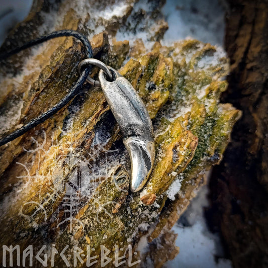 Silver Wolf Fang, Wolf Tusk, Fenrir Tooth, Pagan Tribal Pendant, Viking Nordic Amulet, Sterling Silver Necklace | Handmade by MagicRebel