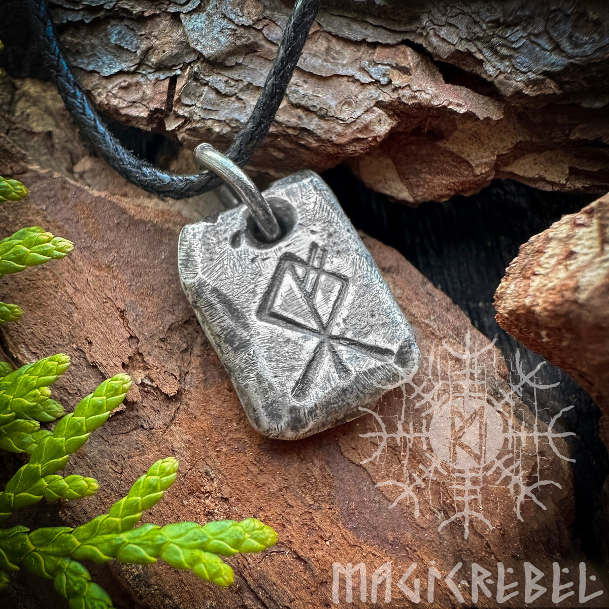 Wolf Rune Stone, Sterling Silver Pendant, Fenrir Rune, Handmade Nordic Talisman Necklace