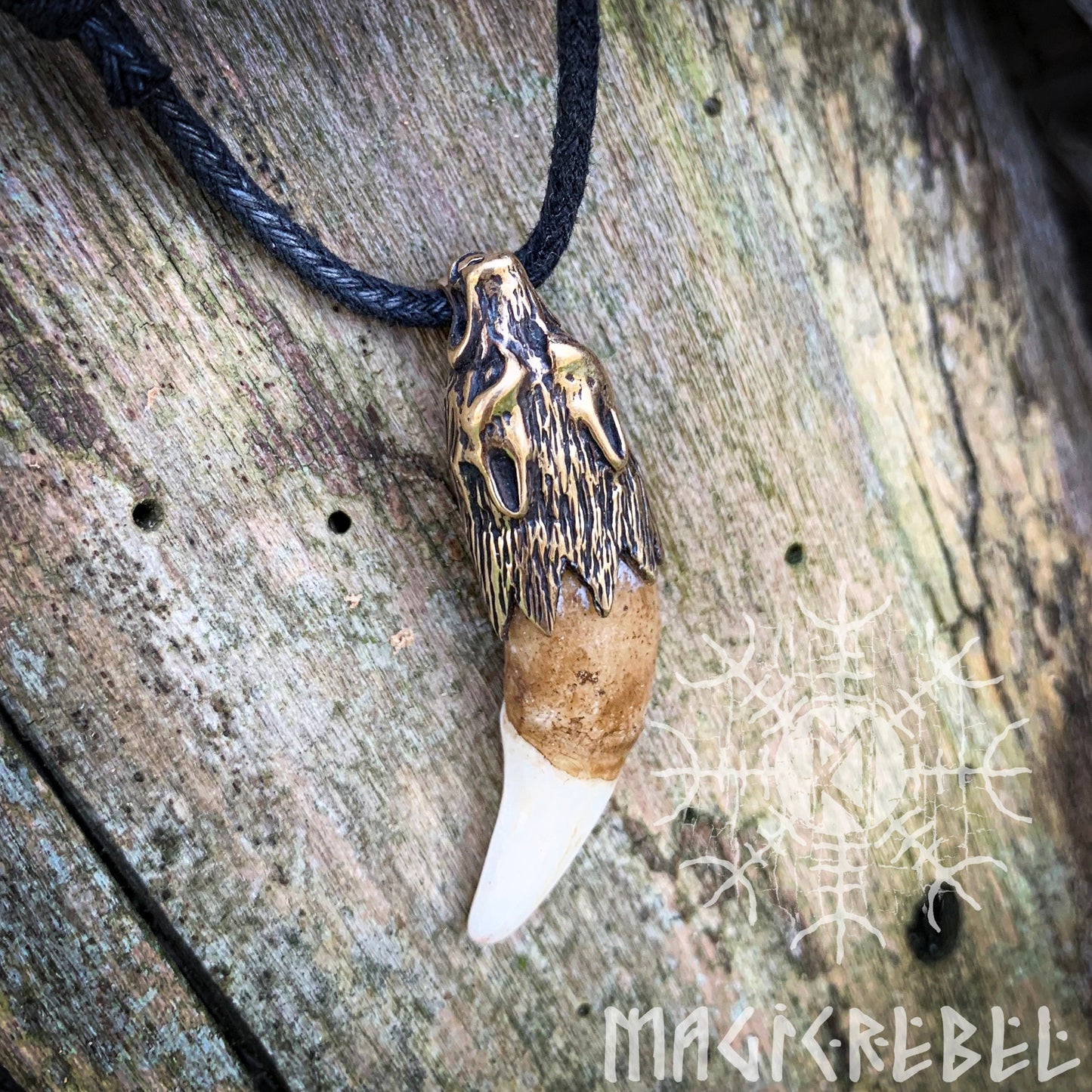 Wolf Fang Viking Pendant, Tusk Pagan Pendant, Tribal Bronze Amulet Necklace