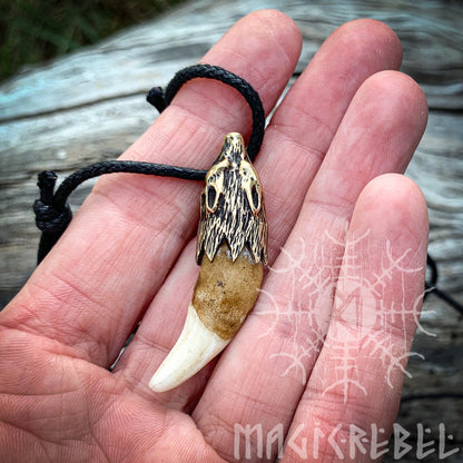 Wolf Fang Viking Pendant, Tusk Pagan Pendant, Tribal Bronze Amulet Necklace