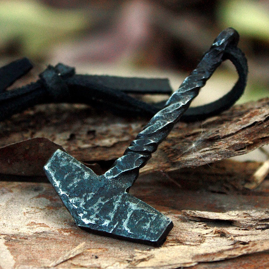 Forged Iron Viking Thor Hammer Handmade Mjolnir Nordic Pagan Medieval Tool Pendant Necklace