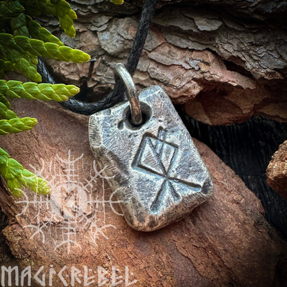 Wolf Rune Stone, Sterling Silver Pendant, Fenrir Rune, Handmade Nordic Talisman Necklace