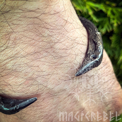 Forged Iron Arm Ring with Ravens, Odin Medieval Nordic Torc Bracelet