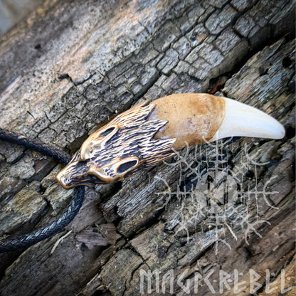 Wolf Fang Viking Pendant, Tusk Pagan Pendant, Tribal Bronze Amulet Necklace