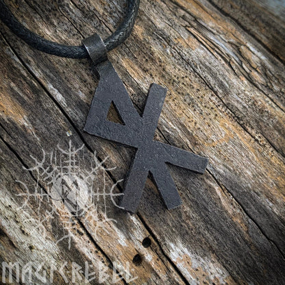 Forged Iron Love Rune Viking Amulet Runic Nordic Flat Pendant Talisman Necklace