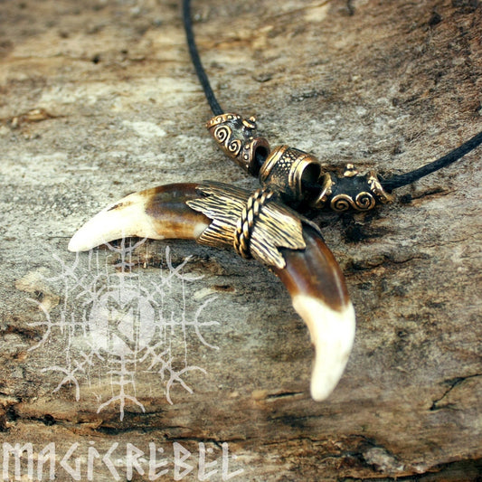 Viking Wolf Fangs Tribal Nordic Tusk Bronze Amulet Necklace