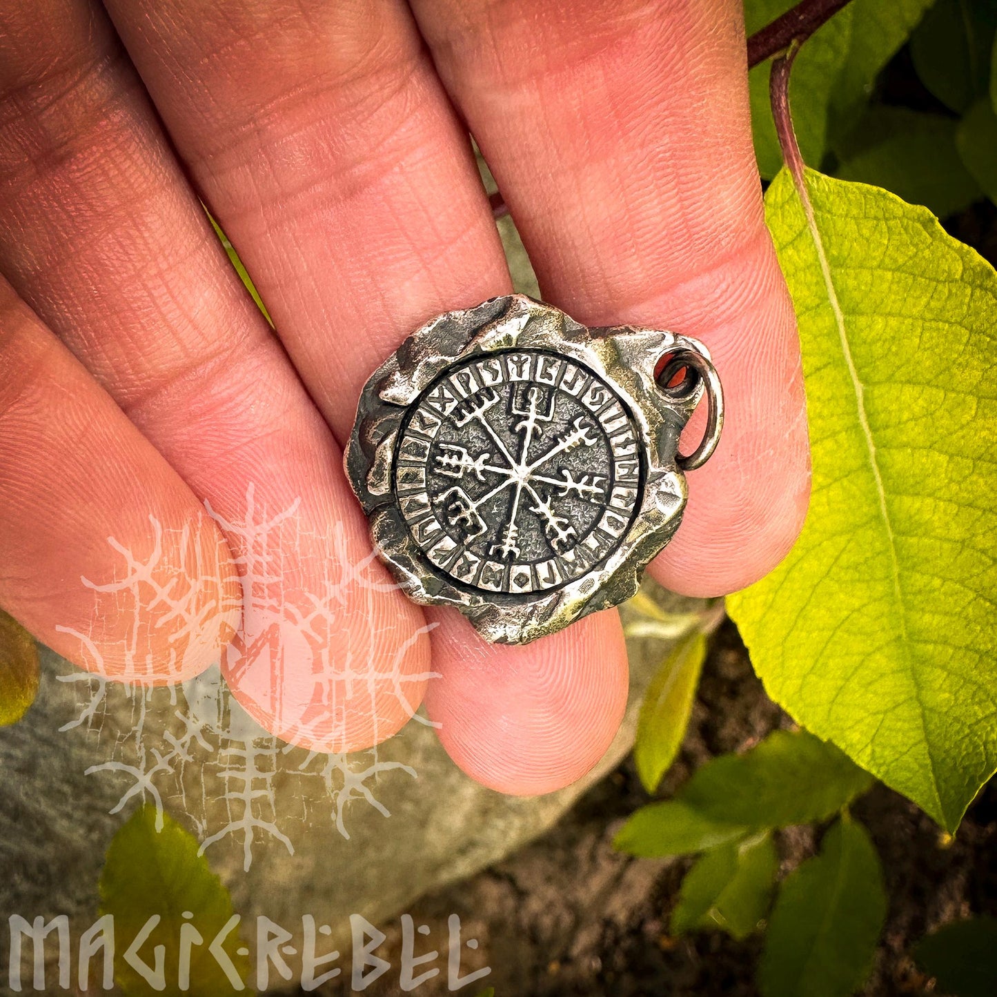 Vegvisir Pendant, Viking Compass, Magic Stave, Runes, Futhark, Silver & Bronze Viking Amulet, Talisman Necklace | Handmade by MagicRebel