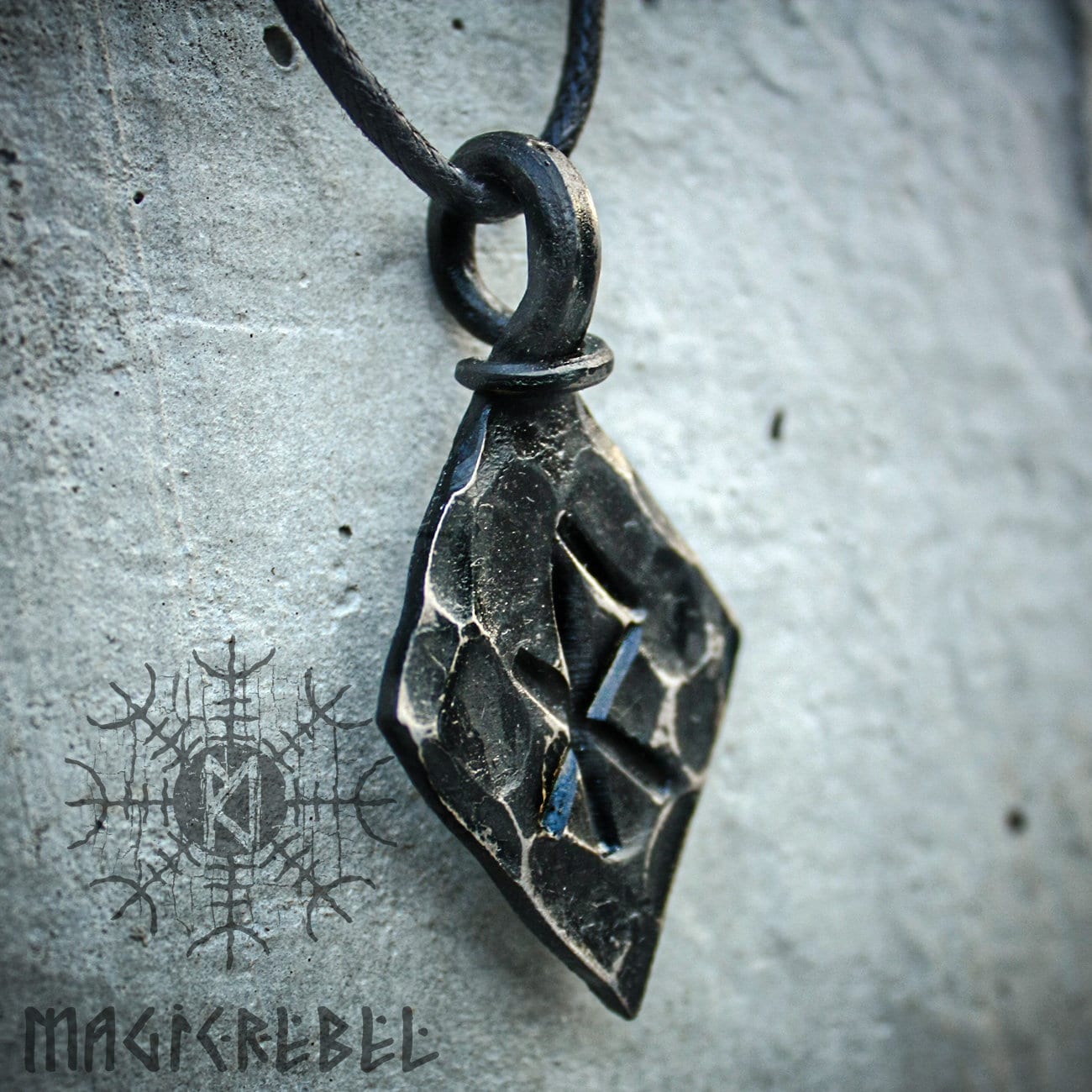 Forged Iron Love Rune Pendant, Viking Amulet Nordic Talisman Necklace, Valentine's gift