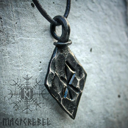 Forged Iron Love Rune Pendant, Viking Amulet Nordic Talisman Necklace, Valentine's gift