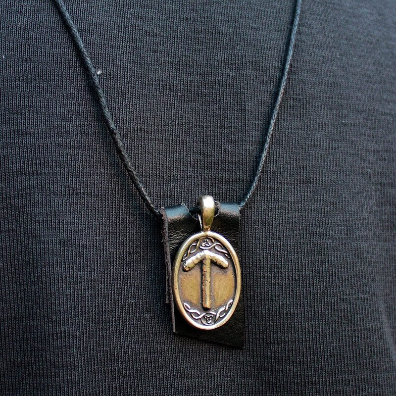 Bronze Teiwaz Rune Yggdrasil Viking Amulet Runic Nordic Pendant Talisman Necklace
