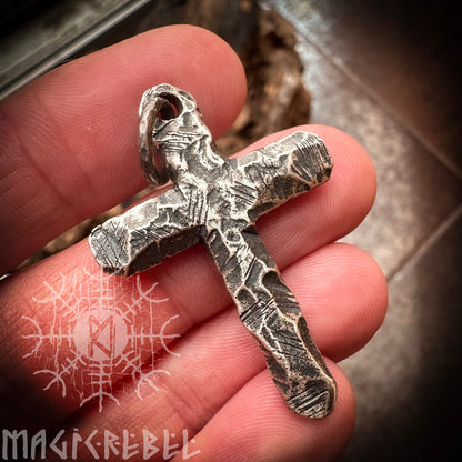 Silver Cross, Sterling Silver Crucifix, 925 Silver Pendant, Bronze Cross, Rustic Cross Necklace CX2 | Handmade by MagicRebel
