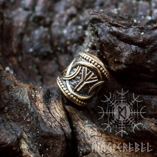 Viking Runes Bronze Bead Teiwaz Algiz Nordic Handmade Hair Beard Dreadlocks
