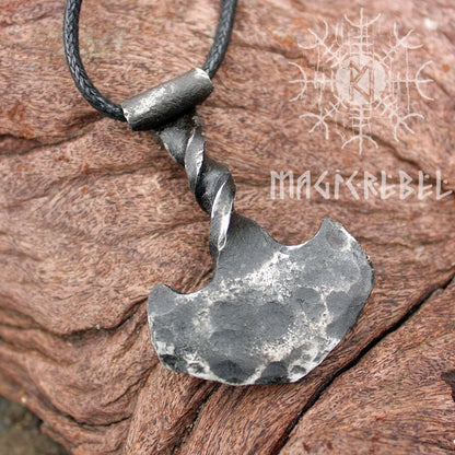 Forged Iron Thor Hammer Viking Mjolnir Bronze Aegishjalmur Helm of Awe Futhark Handmade Pendant