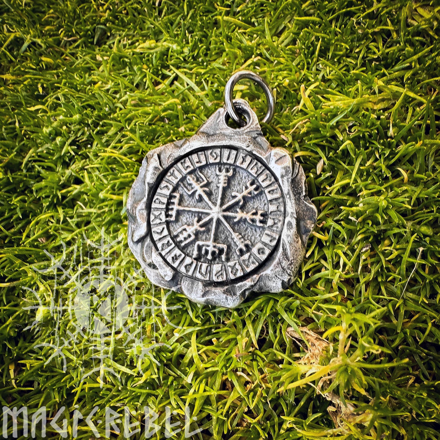 Vegvisir Pendant, Viking Compass, Magic Stave, Runes, Futhark, Silver & Bronze Viking Amulet, Talisman Necklace | Handmade by MagicRebel