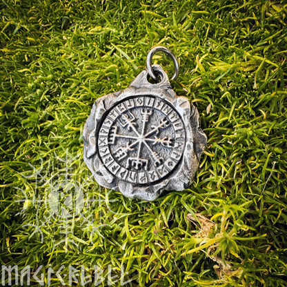Vegvisir Pendant, Viking Compass, Magic Stave, Runes, Futhark, Silver & Bronze Viking Amulet, Talisman Necklace | Handmade by MagicRebel