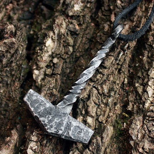 Forged Iron Viking Thor Hammer Handmade Mjolnir Nordic Pagan Medieval Tool Pendant Necklace