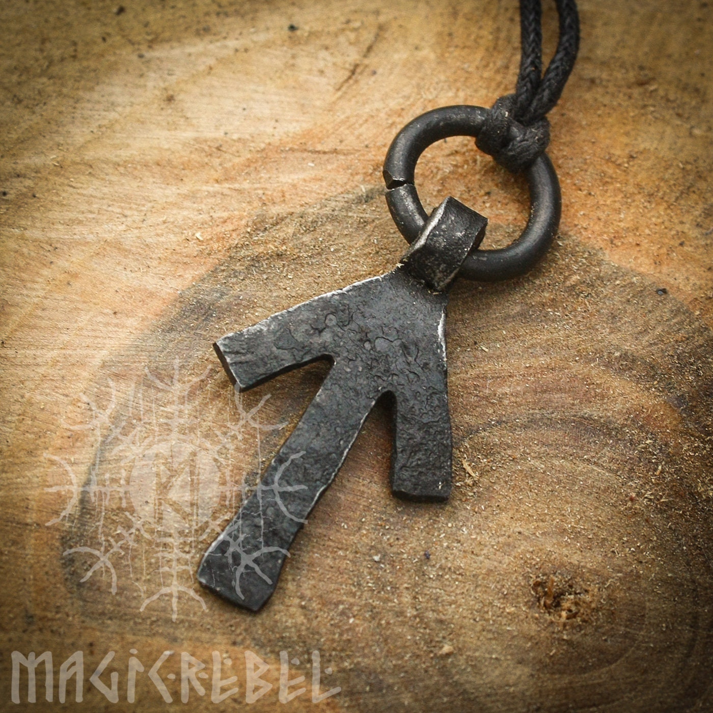 Forged Iron Tiwaz Tyr Tiw Rune Viking Amulet Runic Nordic Flat Pendant Talisman Necklace