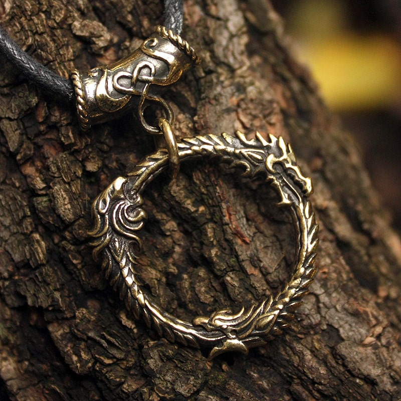 Bronze Ouroboros Skyrim Elder Scrolls Gamer 3D Pendant Necklace