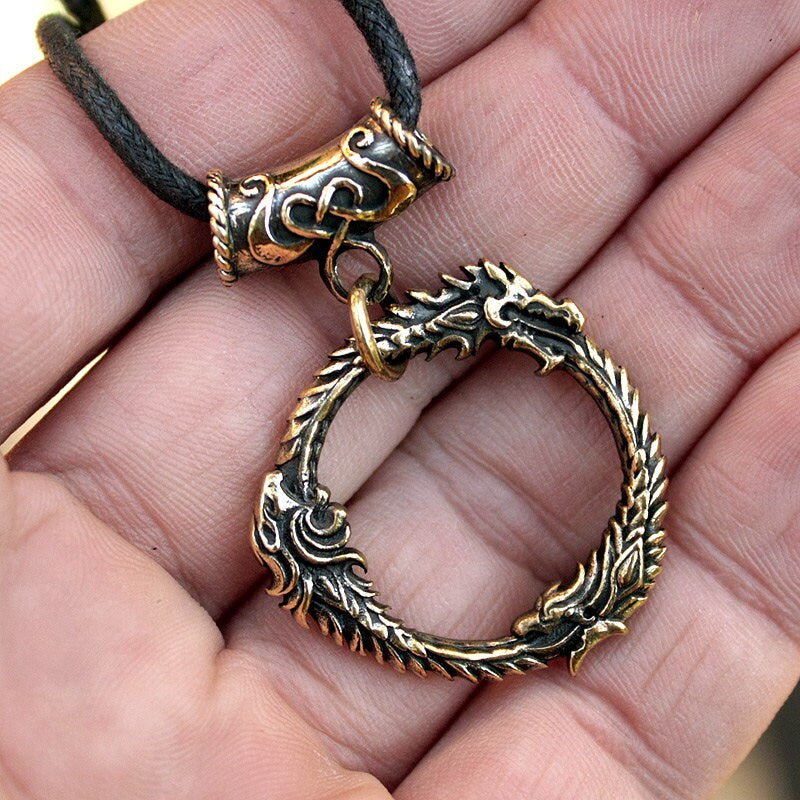 Bronze Ouroboros Skyrim Elder Scrolls Gamer 3D Pendant Necklace