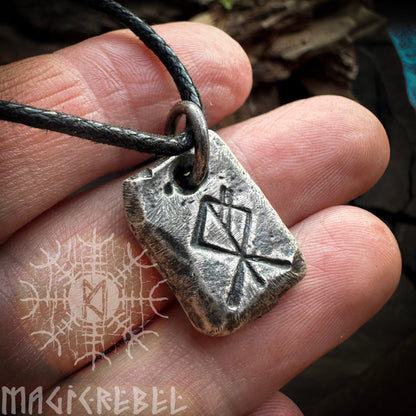 Wolf Rune Stone, Sterling Silver Pendant, Fenrir Rune, Handmade Nordic Talisman Necklace