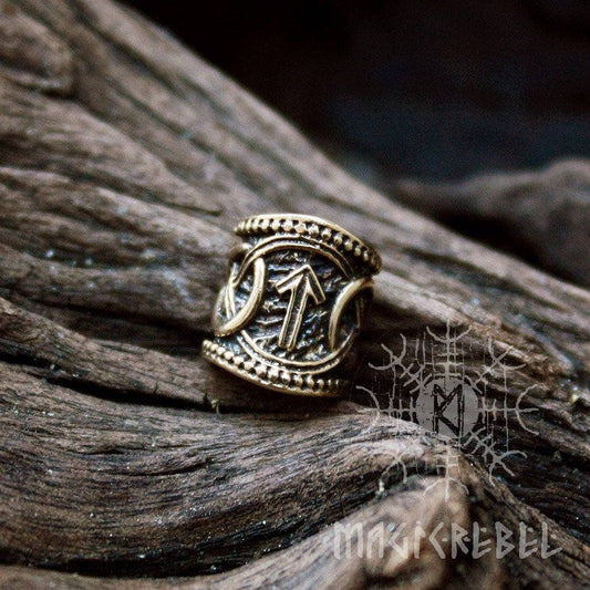Viking Runes Bronze Bead Teiwaz Algiz Nordic Handmade Hair Beard Dreadlocks