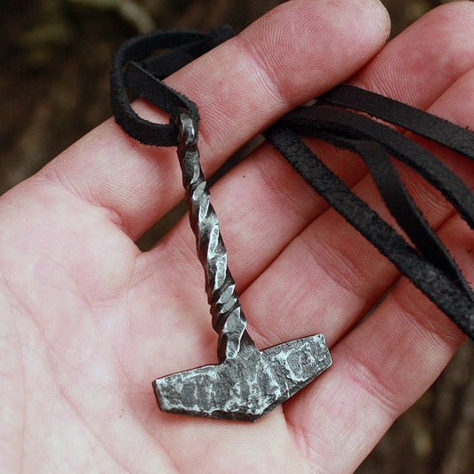 Forged Iron Viking Thor Hammer Handmade Mjolnir Nordic Pagan Medieval Tool Pendant Necklace