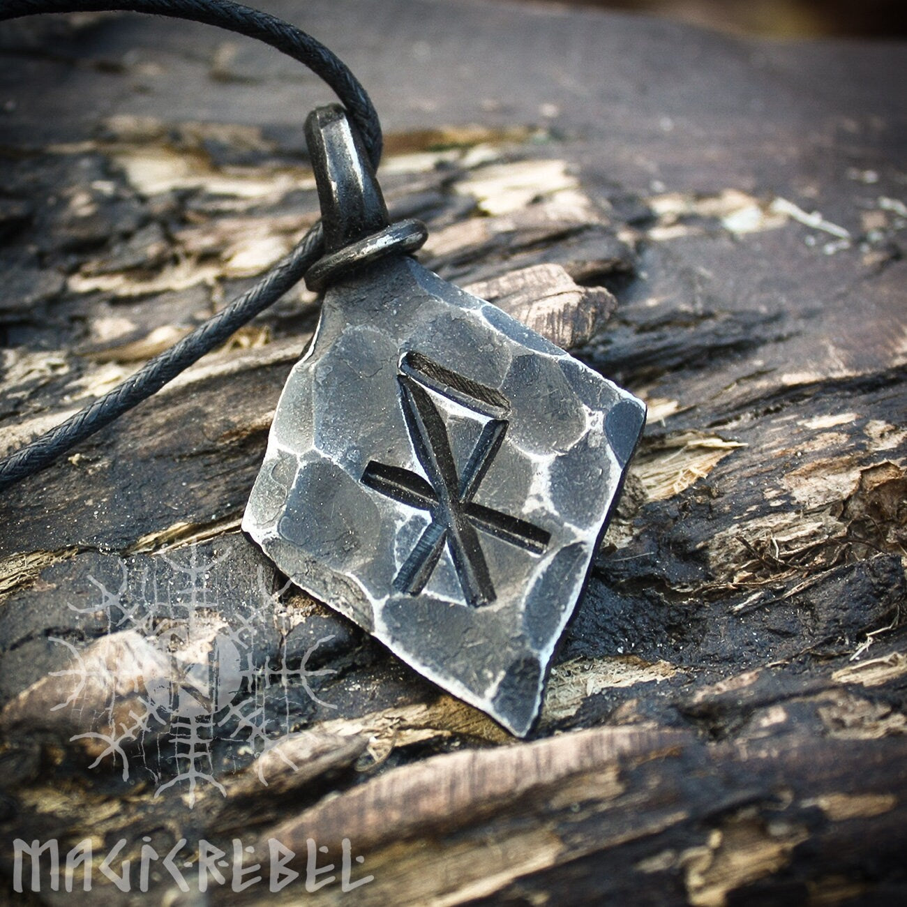 Forged Iron Love Rune Pendant, Viking Amulet Nordic Talisman Necklace, Valentine's gift