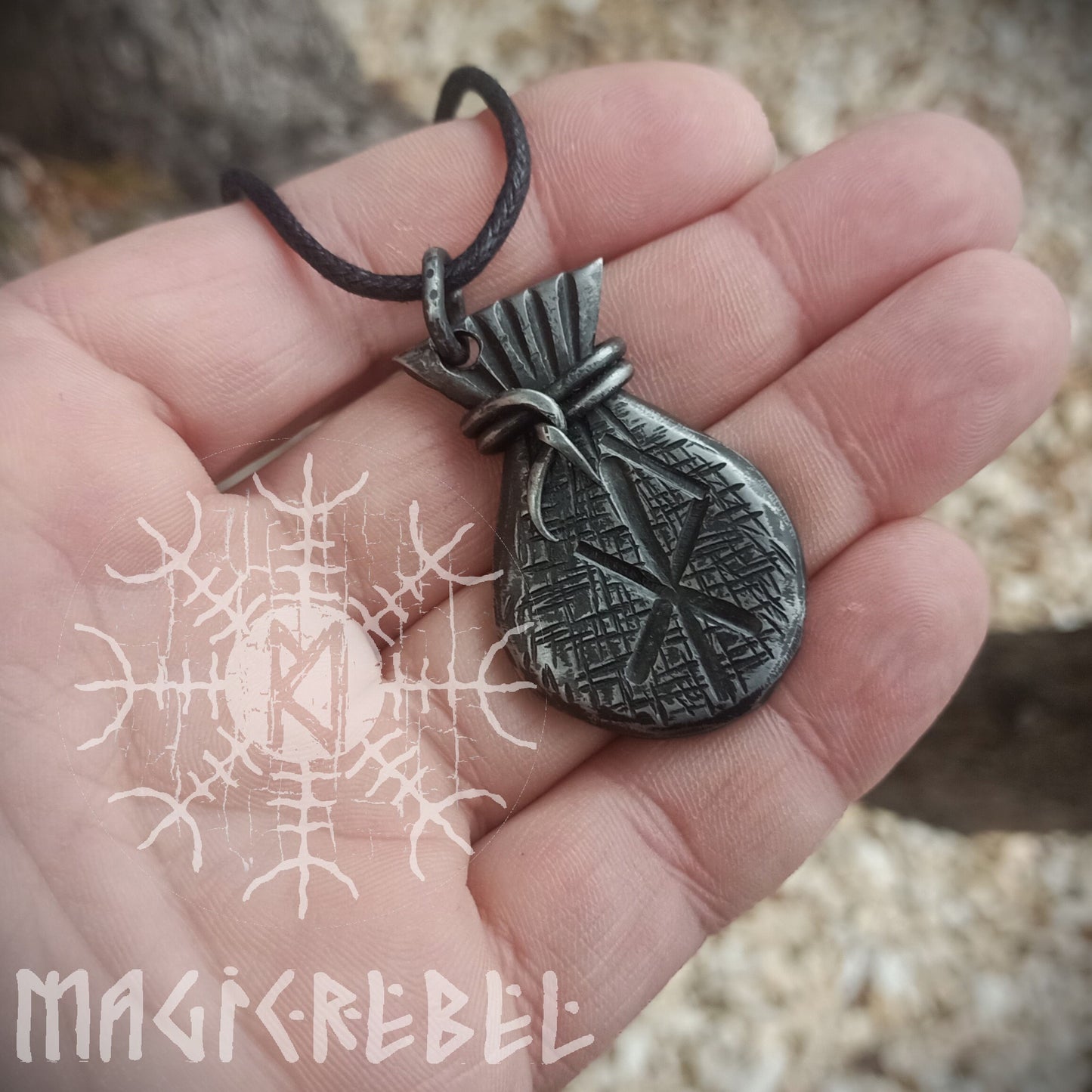 Forged Iron Love Rune Pendant Viking Amulet Pouch Nordic Talisman Necklace