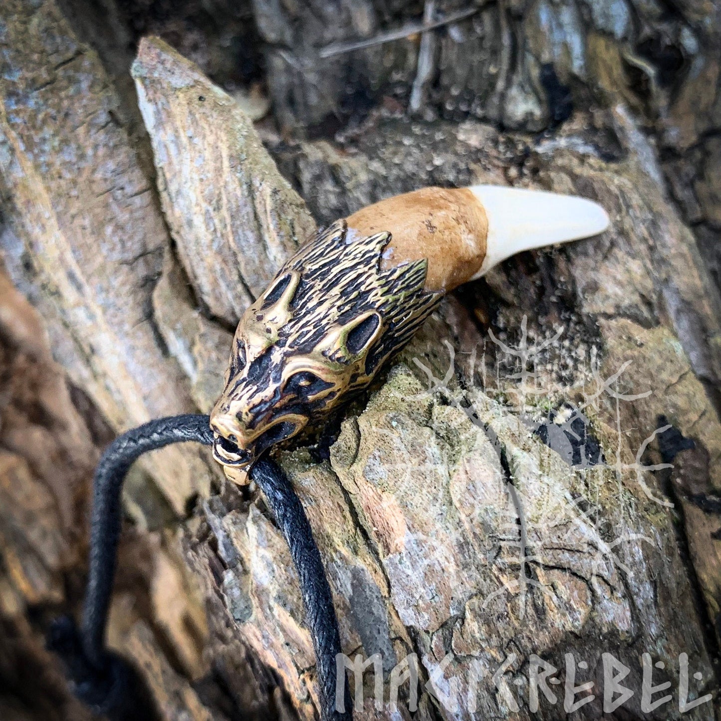 Wolf Fang Viking Pendant, Tusk Pagan Pendant, Tribal Bronze Amulet Necklace