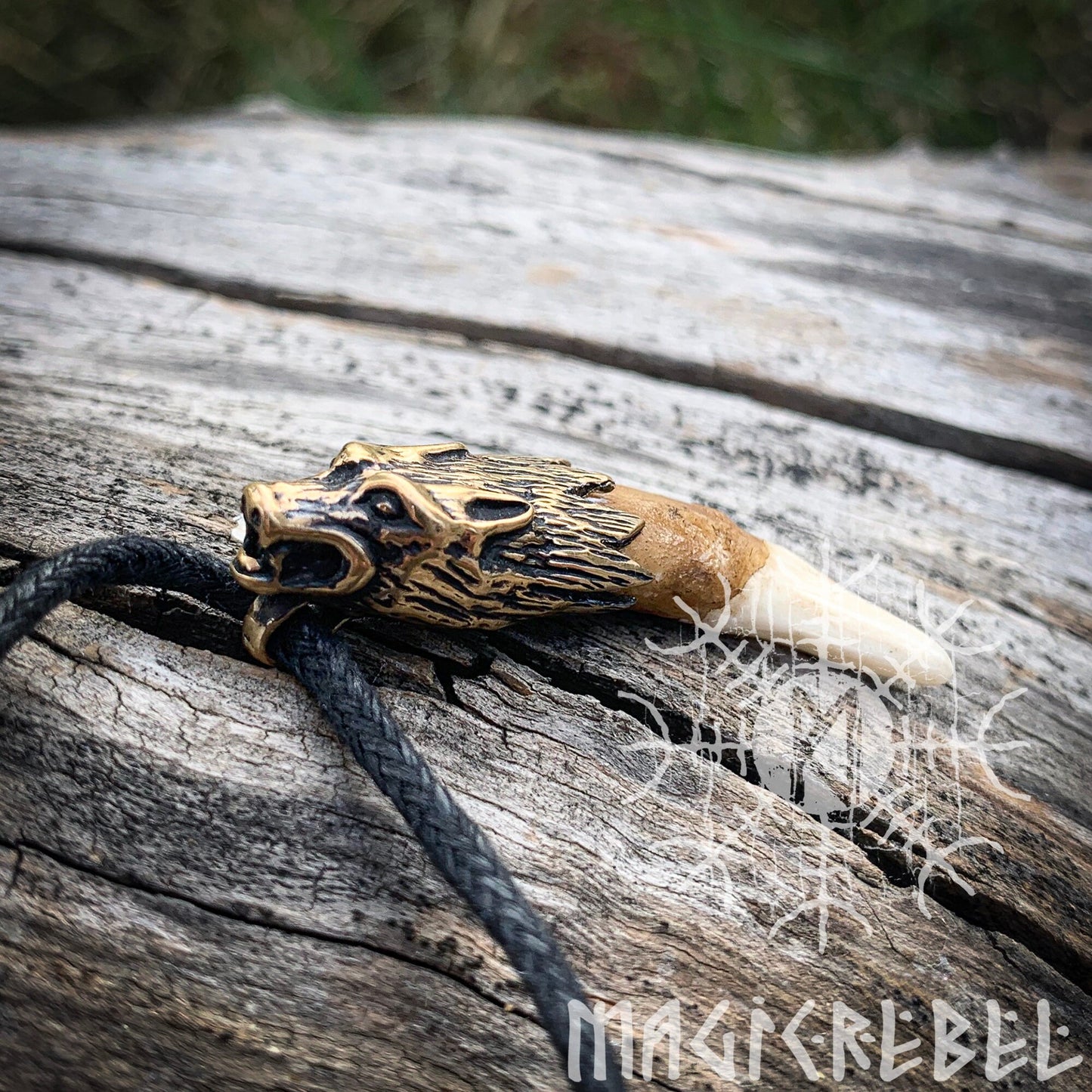 Wolf Fang Viking Pendant, Tusk Pagan Pendant, Tribal Bronze Amulet Necklace