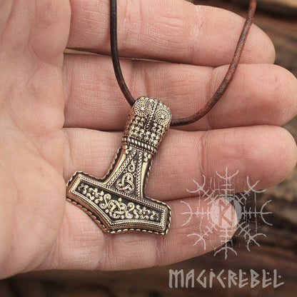 Viking Mjölnir Pendant, Bronze Thor's Hammer Nordic 3D Amulet Talisman Necklace