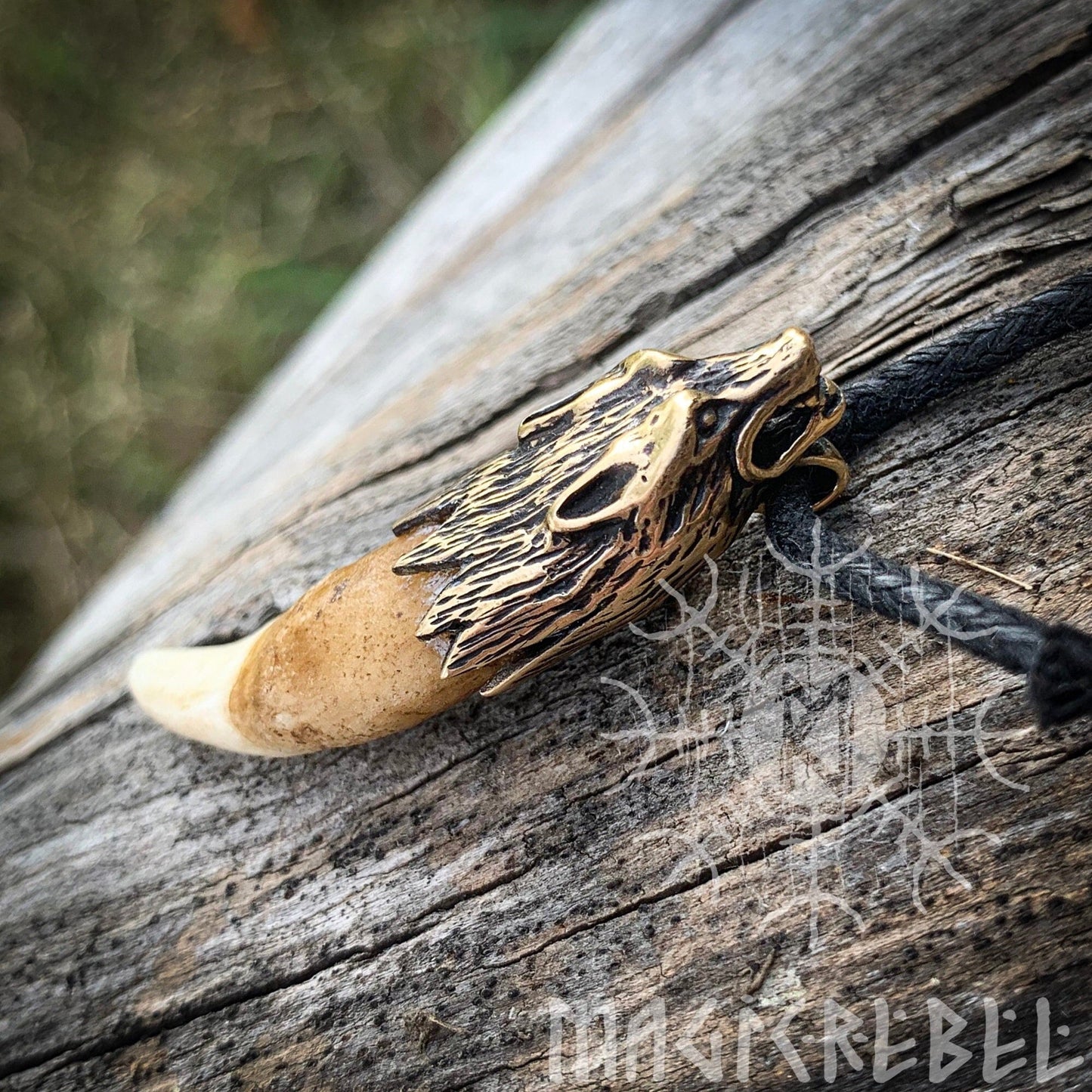 Wolf Fang Viking Pendant, Tusk Pagan Pendant, Tribal Bronze Amulet Necklace