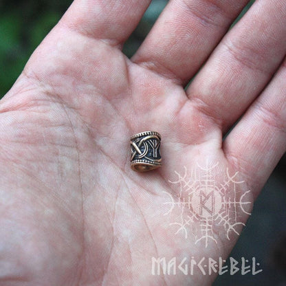 Viking Runes Bronze Bead Teiwaz Algiz Nordic Handmade Hair Beard Dreadlocks