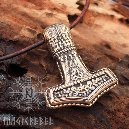 Viking Mjölnir Pendant, Bronze Thor's Hammer Nordic 3D Amulet Talisman Necklace