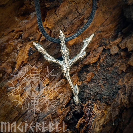 Silver Algiz Rune, Sterling Silver Elhaz Yr Rune, Twig Runic Necklace, Viking Rune, Protection Amulet Rune Talisman | Handmade by MagicRebel