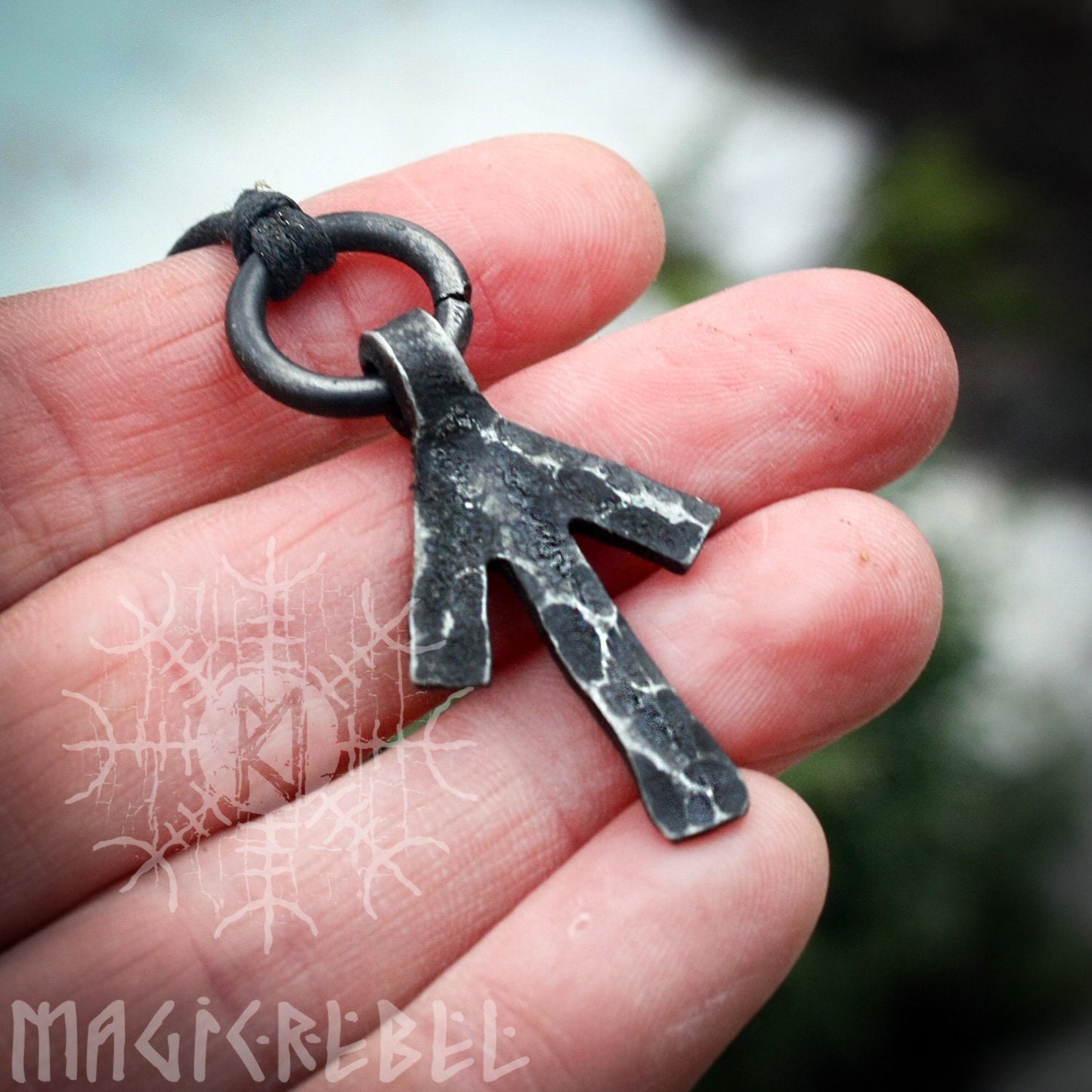 Forged Iron Tiwaz Tyr Tiw Rune Viking Amulet Runic Nordic Flat Pendant Talisman Necklace