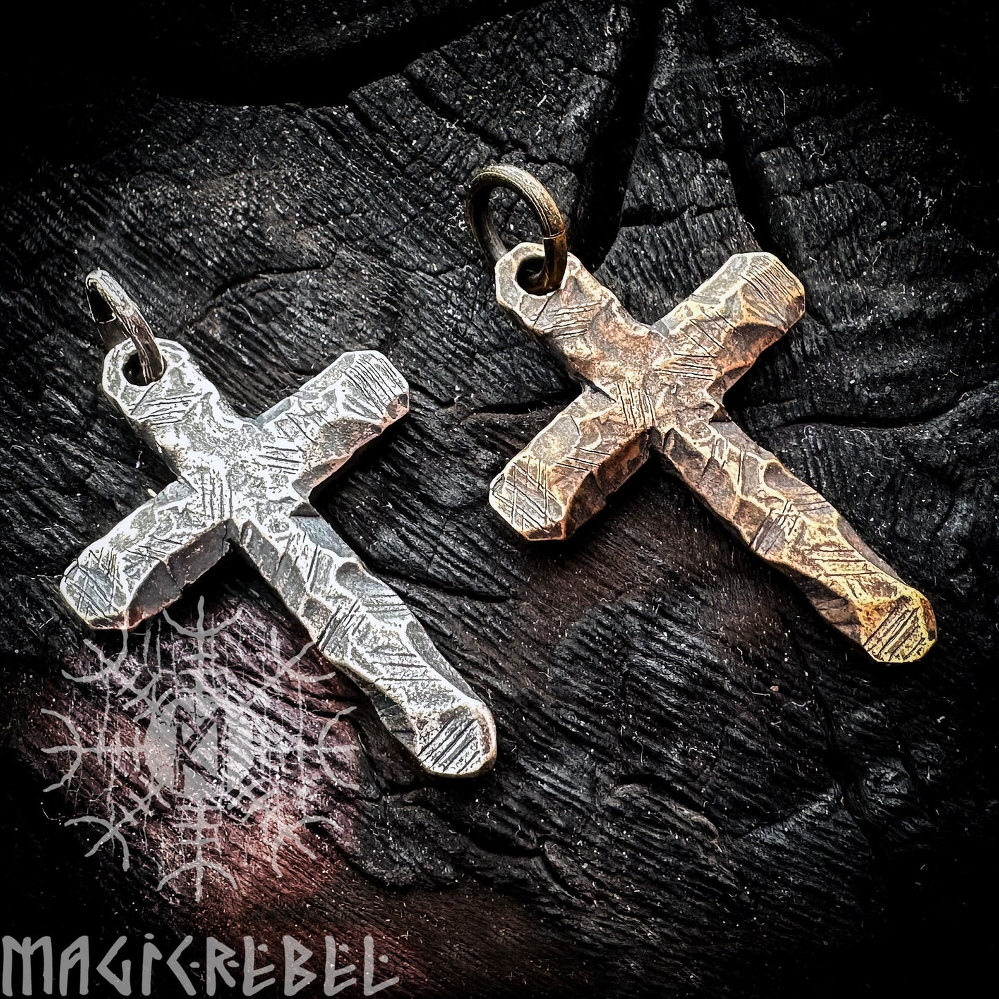 Silver Cross, Sterling Silver Crucifix, 925 Silver Pendant, Bronze Cross, Rustic Cross Necklace CX2 | Handmade by MagicRebel