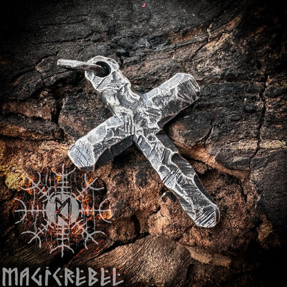 Silver Cross, Sterling Silver Crucifix, 925 Silver Pendant, Bronze Cross, Rustic Cross Necklace CX2 | Handmade by MagicRebel