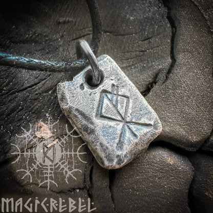 Wolf Rune Stone, Sterling Silver Pendant, Fenrir Rune, Handmade Nordic Talisman Necklace